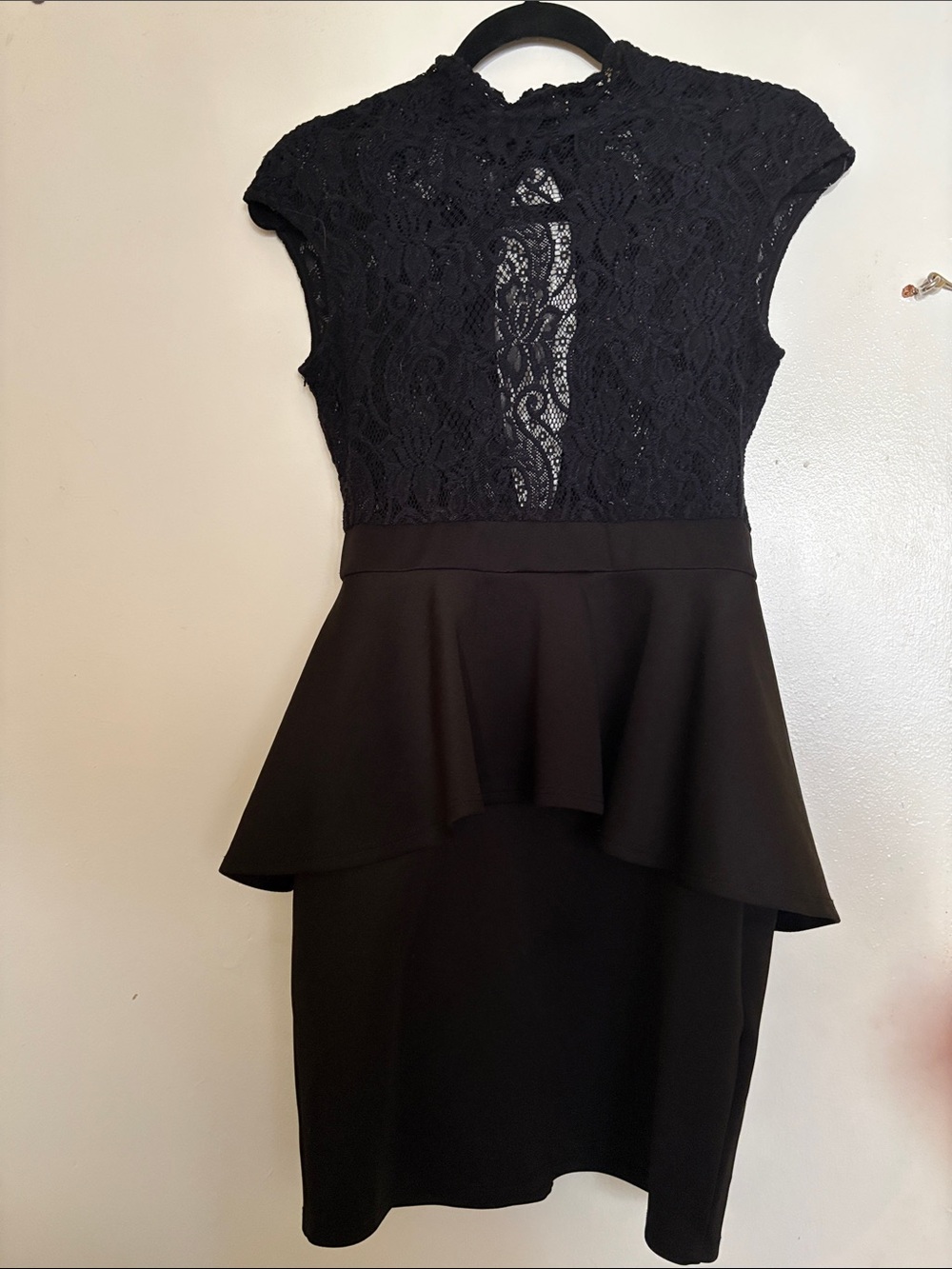 Source Unknown Black Lace Peplum Mini Dress